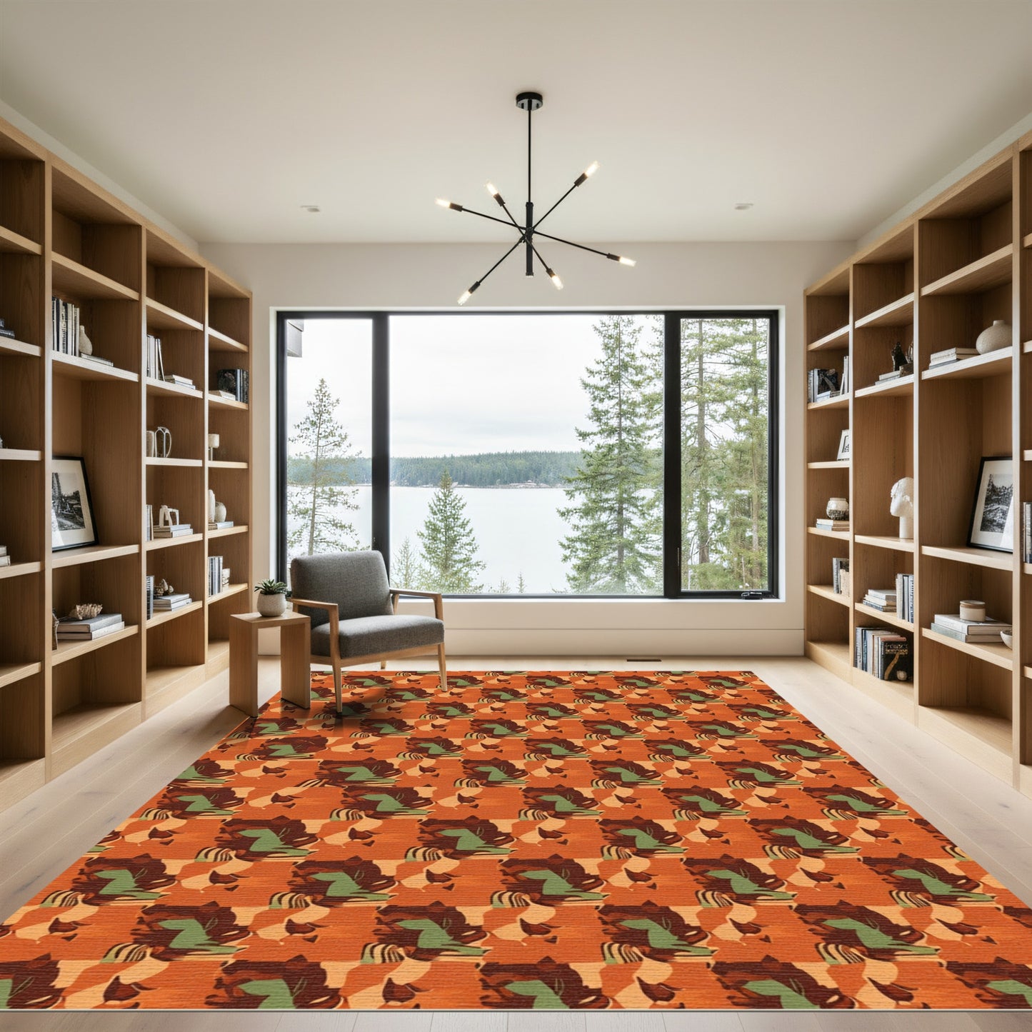 Orange Camouflage Abstract Organic Shapes Rug