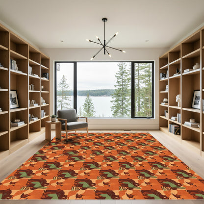 Orange Camouflage Abstract Organic Shapes Rug