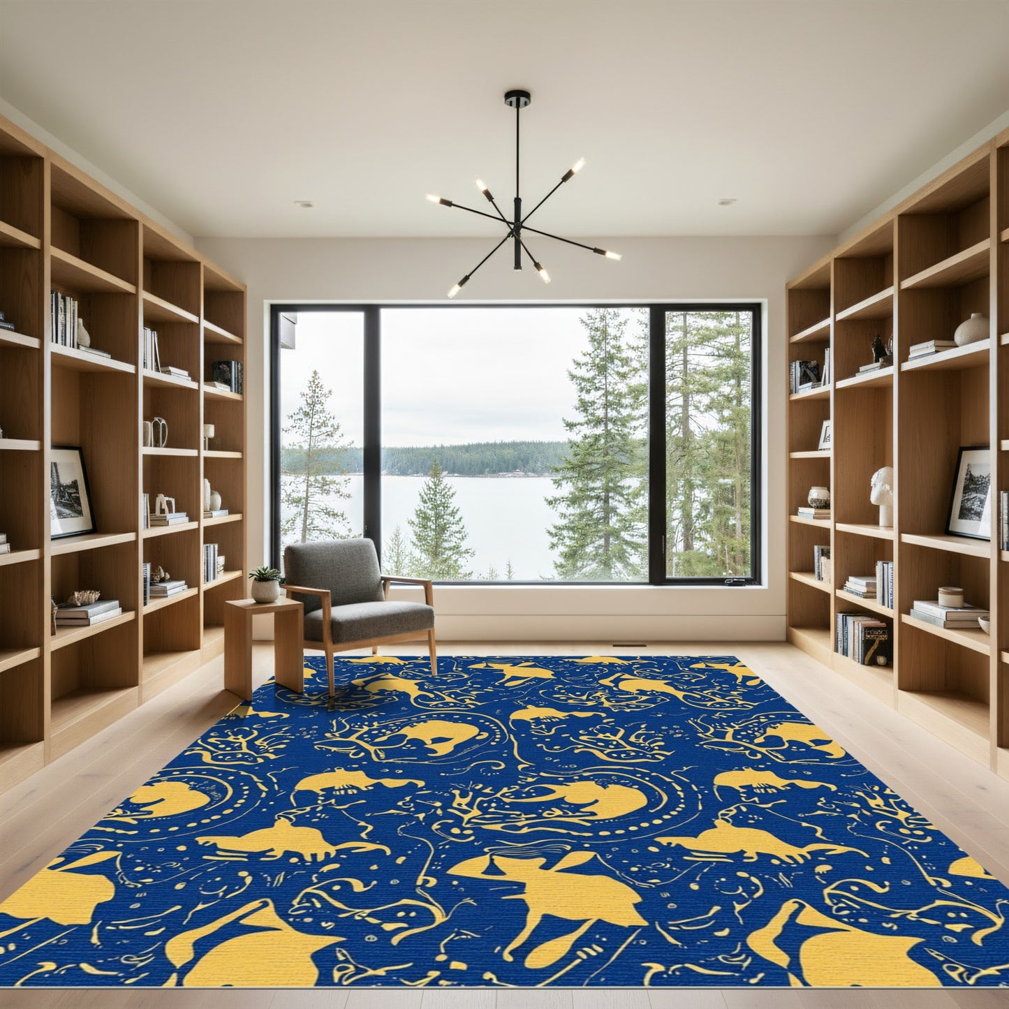 Royal Blue Yellow Marine Swirl Composition Rug