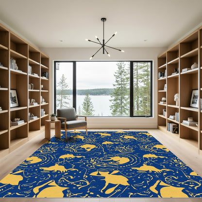 Royal Blue Yellow Marine Swirl Composition Rug