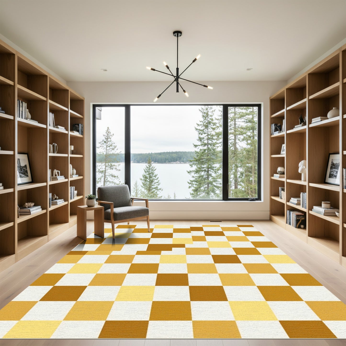 Golden Amber Checkerboard Squares Rug