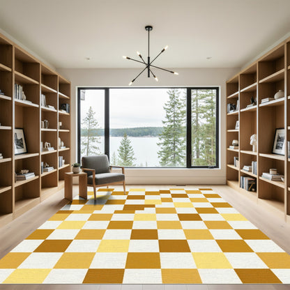 Golden Amber Checkerboard Squares Rug