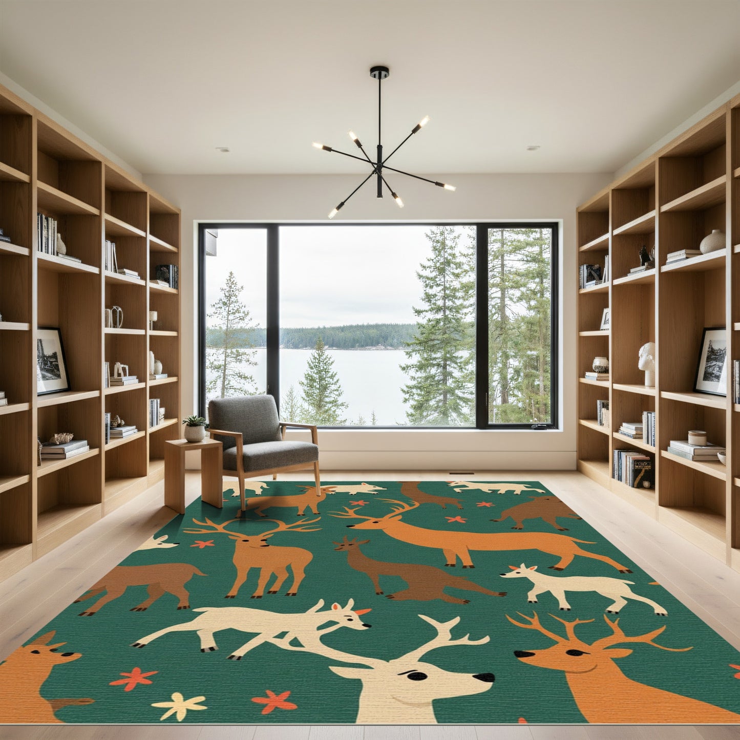 Whimsical Deer Forest Christmas Ensemble Rug