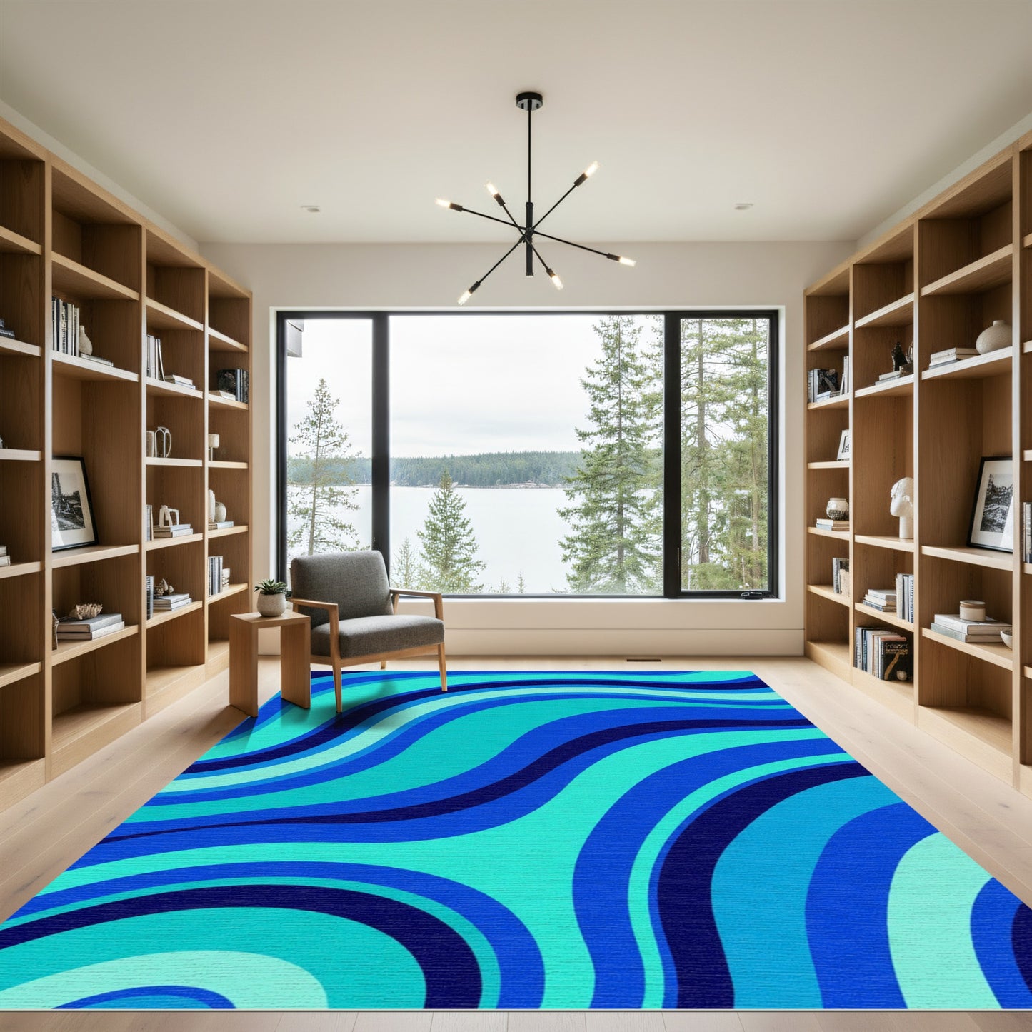 Retro Aqua Blue Wave Rug