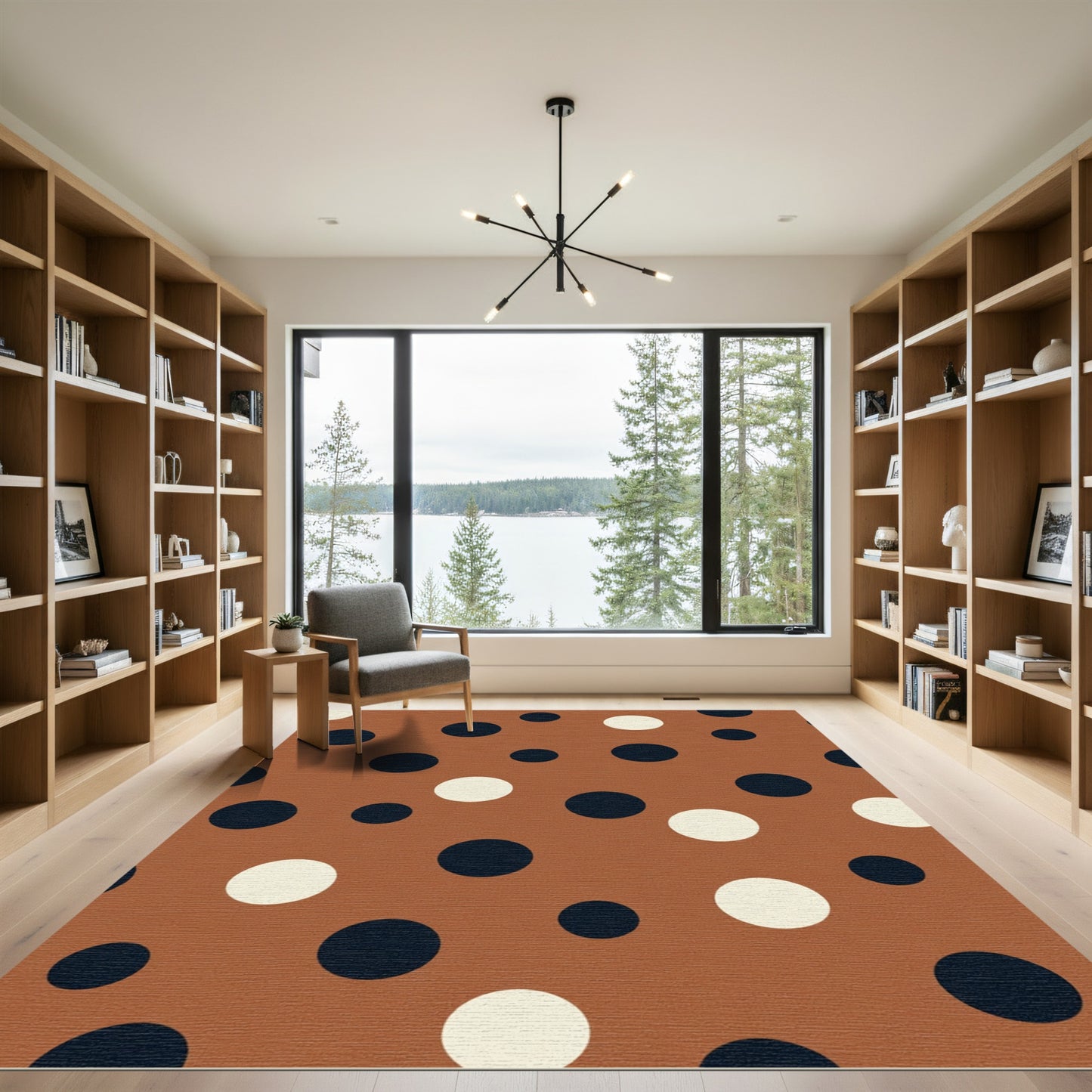 Brown Cream Black Polka Dot Circles Rug