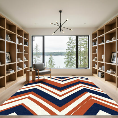 Rusty Blue White Chevron Stripe Rug