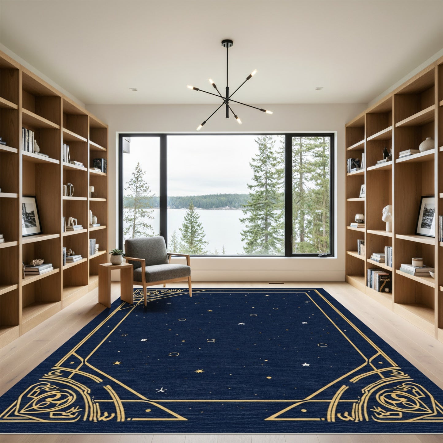 Golden Celestial Night Sky Border Rug