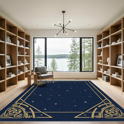 Golden Celestial Night Sky Border Rug