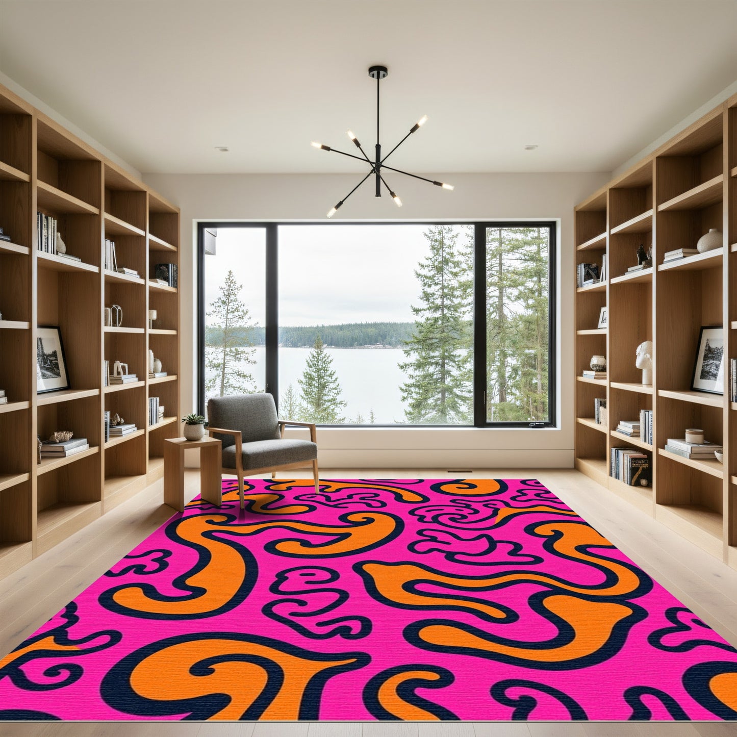 Vibrant Pink Orange Swirl Organic Flow Rug