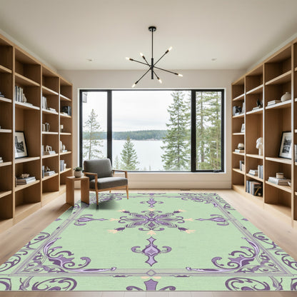 Pale Green Purple Floral Medallion Accents Rug
