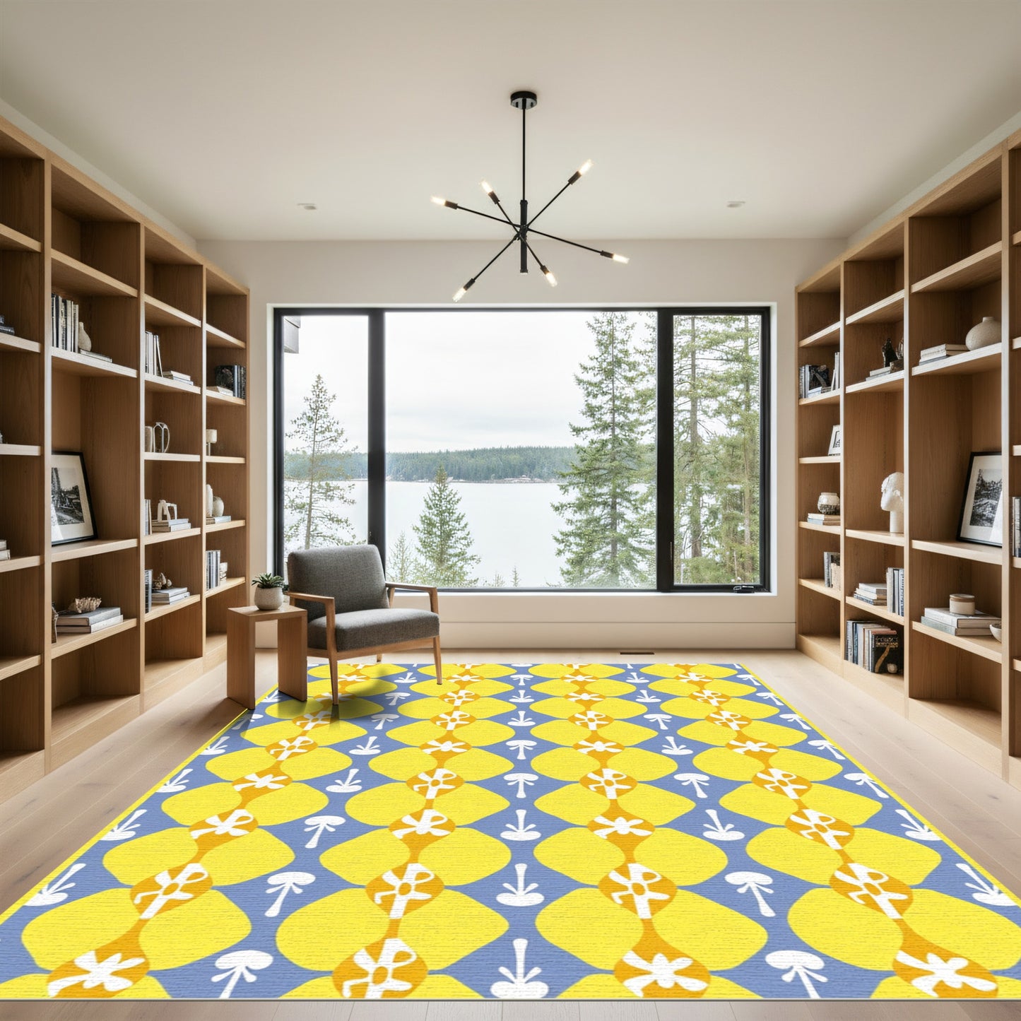 Sunny Yellow Abstract Flower Lattice Rug