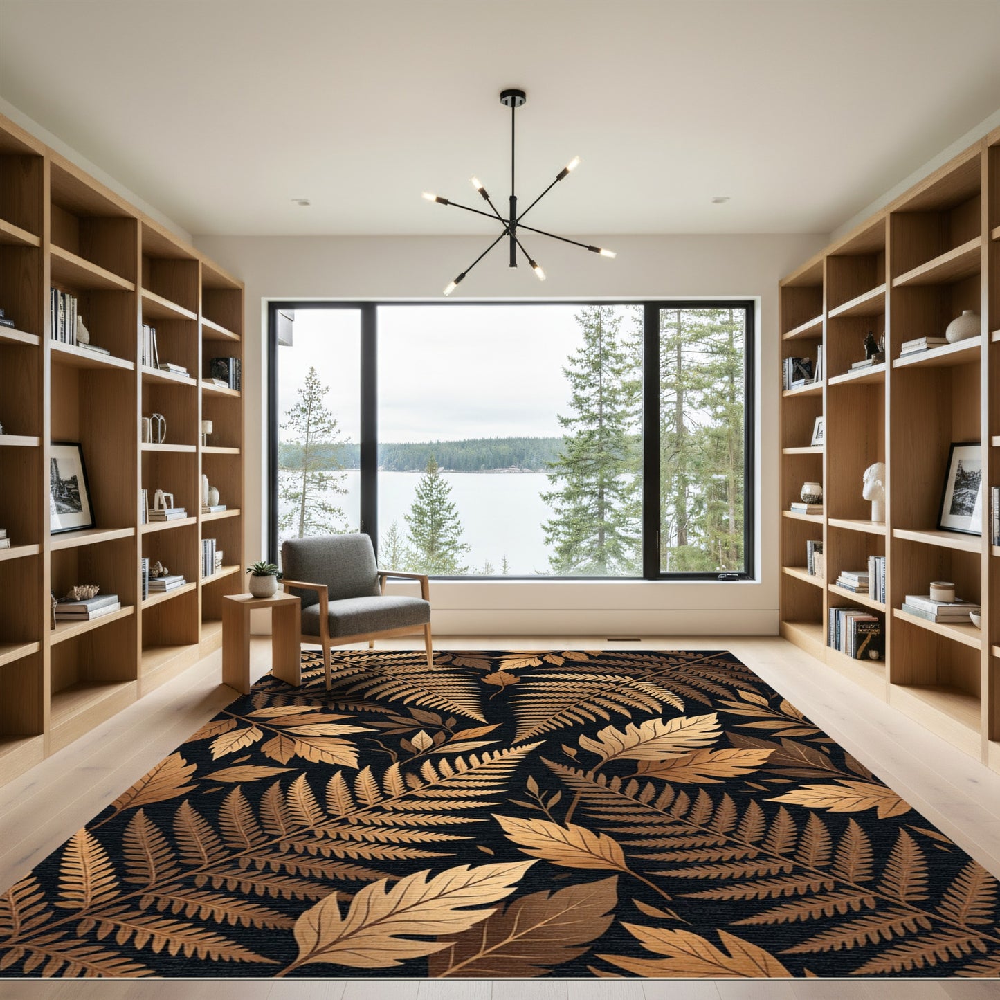 Golden Fern Foliage Art Rug