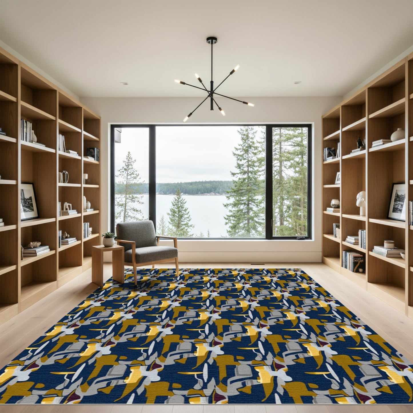 Navy Blue Abstract Geometric Elements Rug
