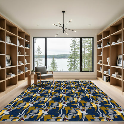 Navy Blue Abstract Geometric Elements Rug