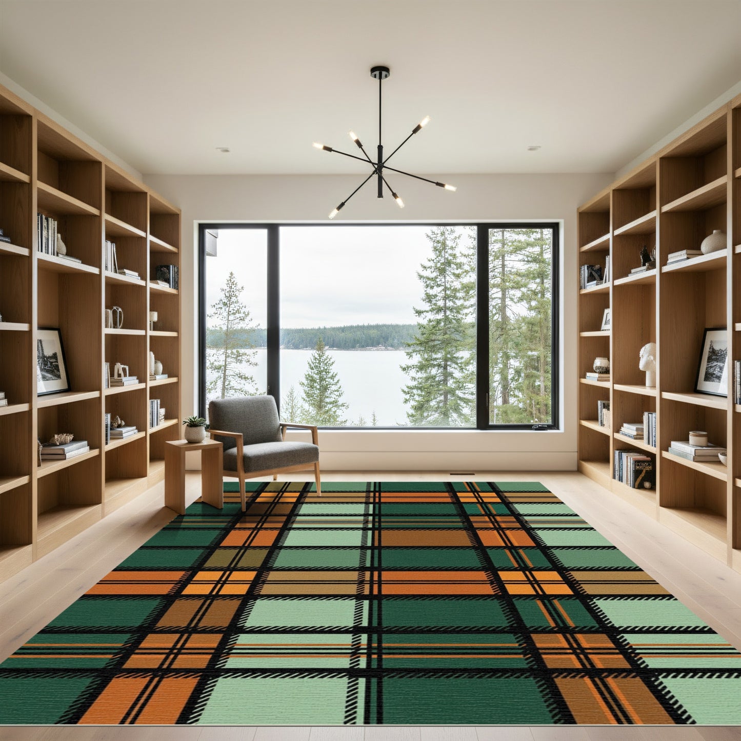 Forest Green Orange Plaid Checkered Rug