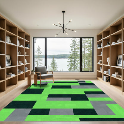 Bright Green Gray Black Rectangles Rug