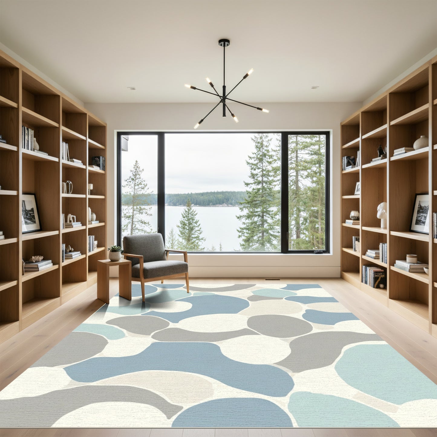Abstract Pebbles Blue Gray White Rug