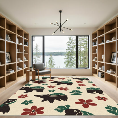 Charming Black Bear Floral Scatter Rug