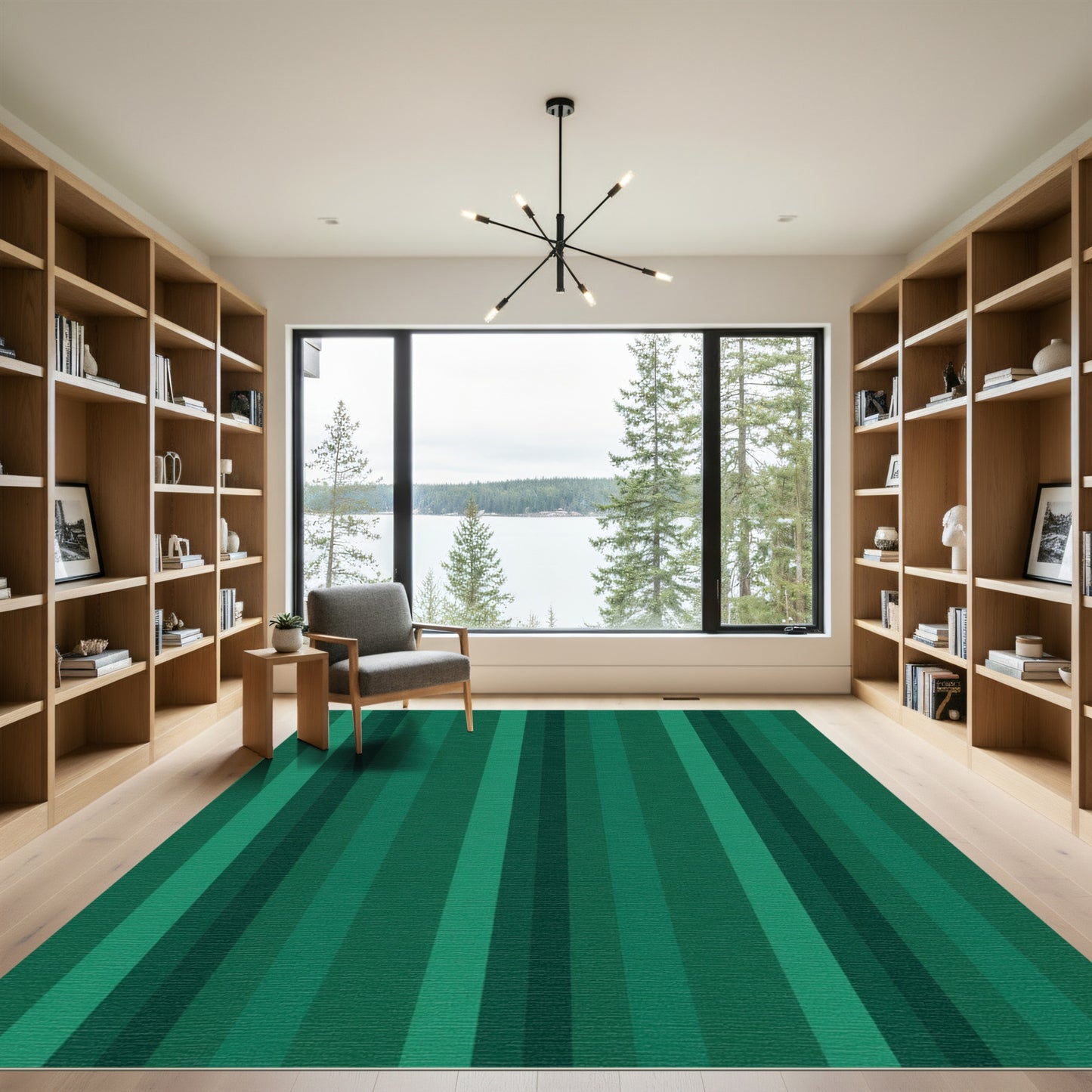 Deep Green Vertical Stripe Statement Rug