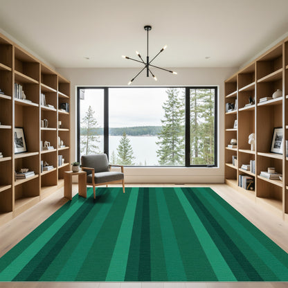Deep Green Vertical Stripe Statement Rug