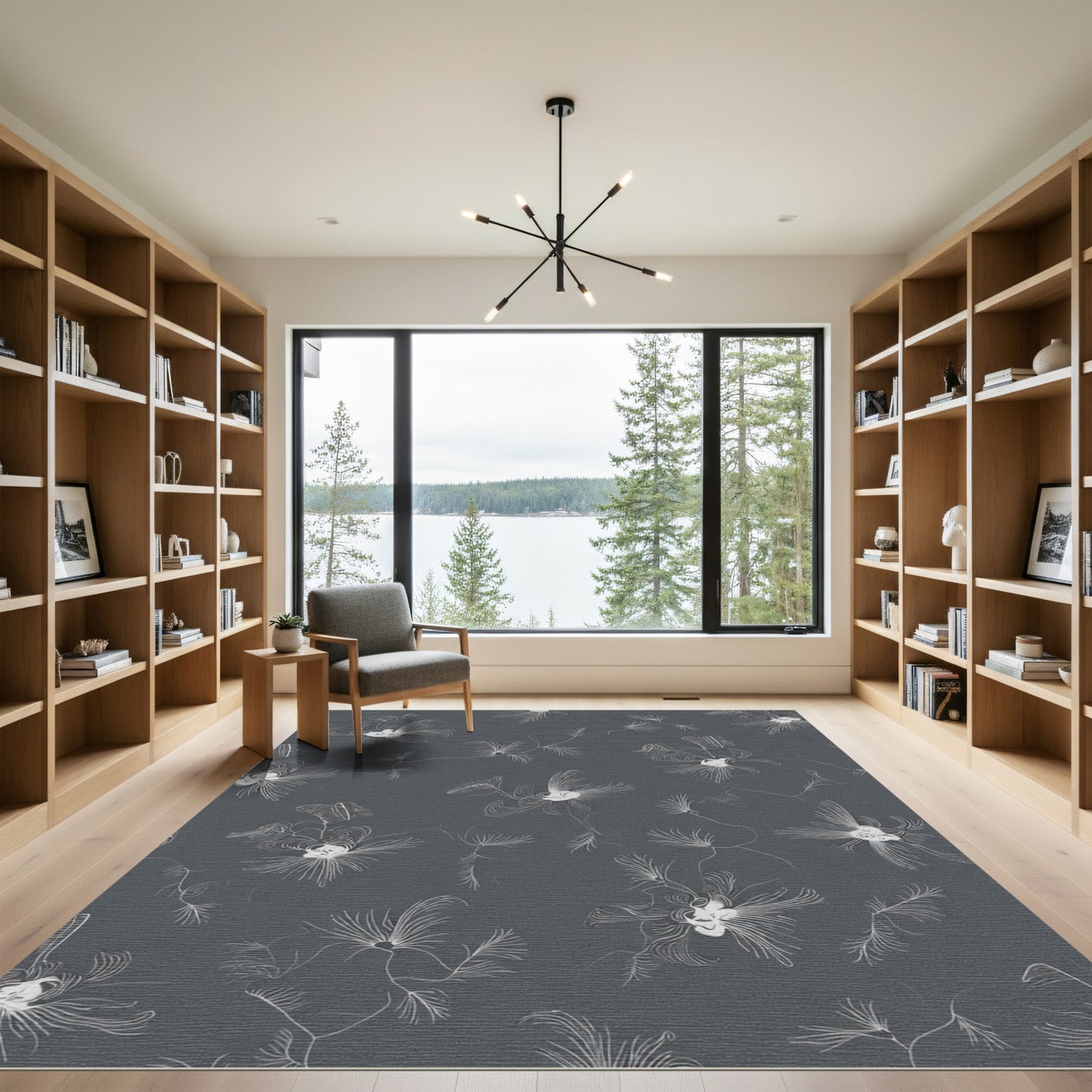 Charcoal White Whimsical Botanical Bloom Rug
