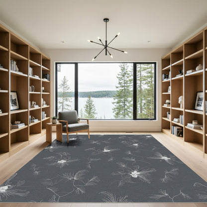 Charcoal White Whimsical Botanical Bloom Rug