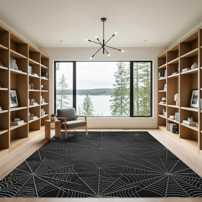 Dark Gray Spiderweb Geometric Textile Rug