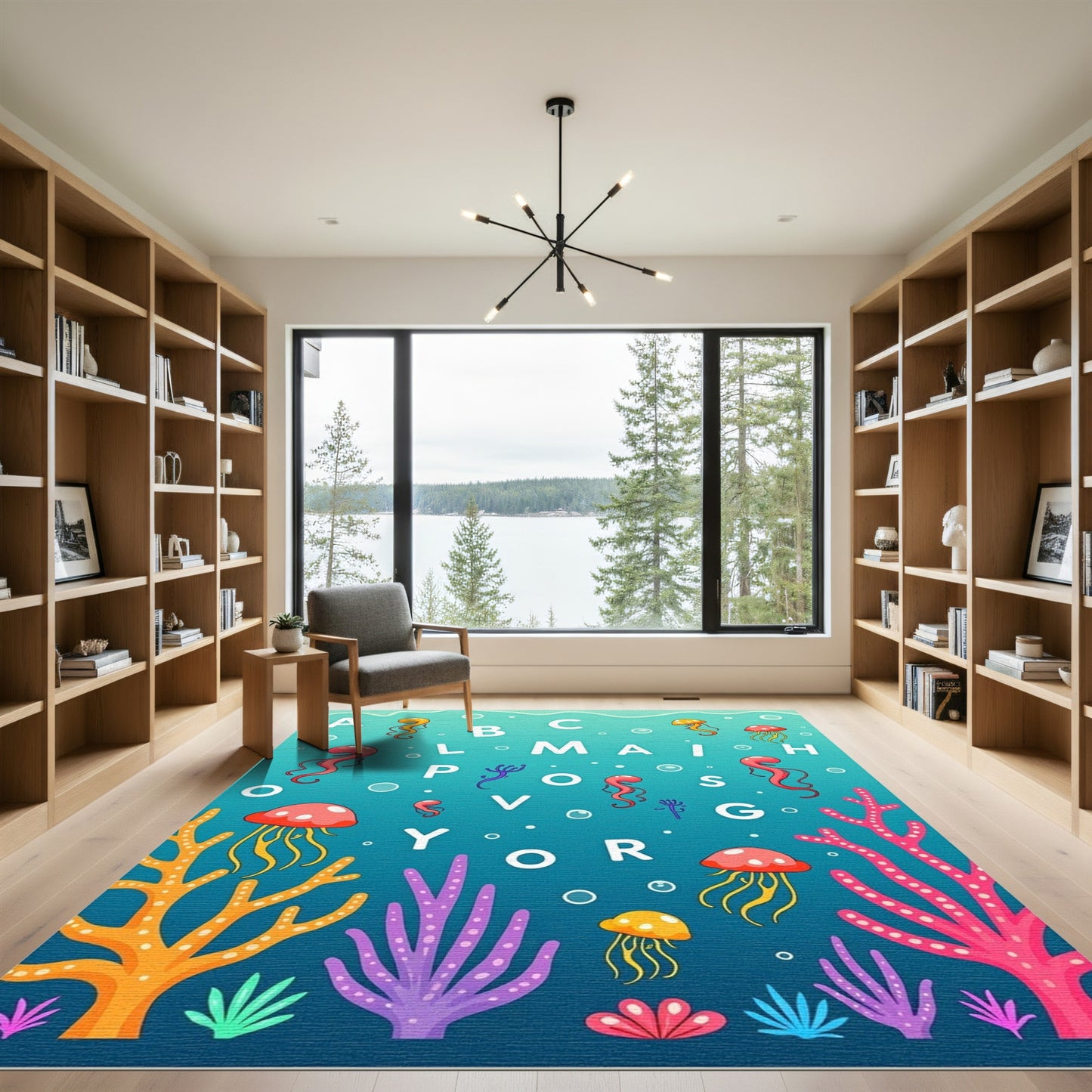 Aqua Alphabet Marine Life Jellyfish Rug