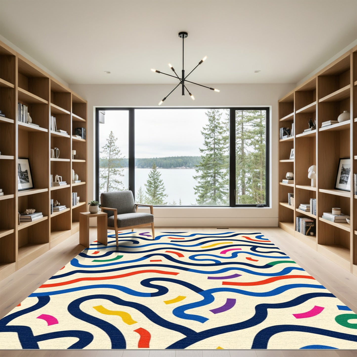Vibrant Wavy Lines Abstract Composition Rug