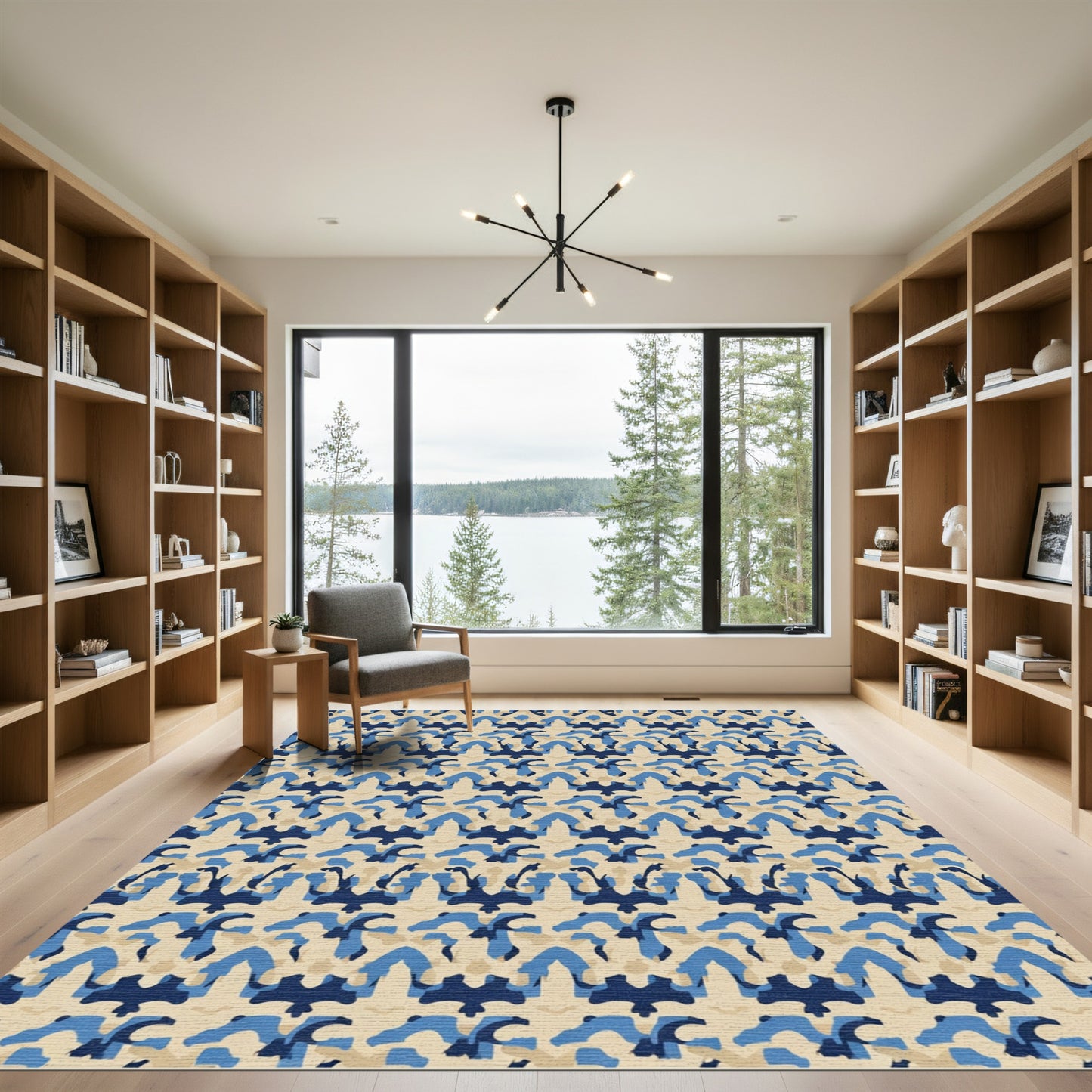 Navy Blue Tan Abstract Arch Rug