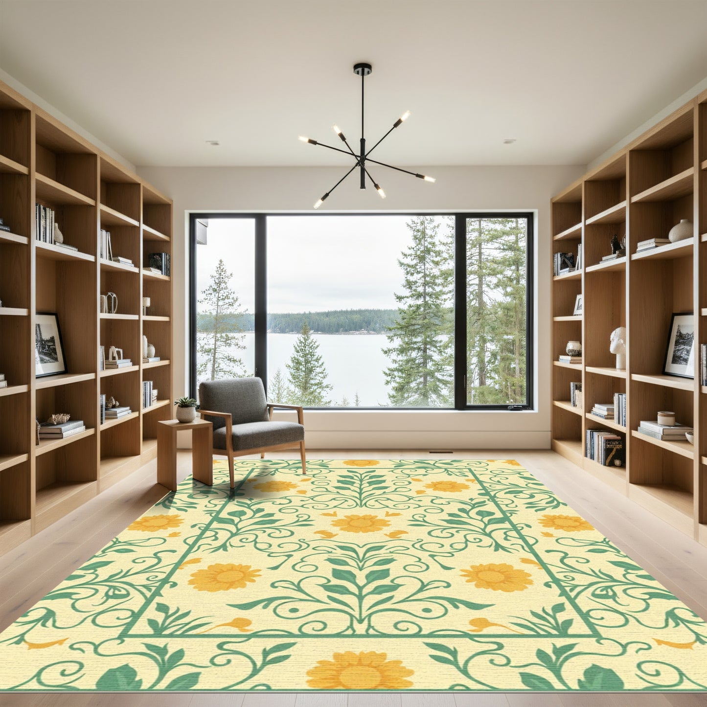 Vintage Yellow Floral Vine Rug