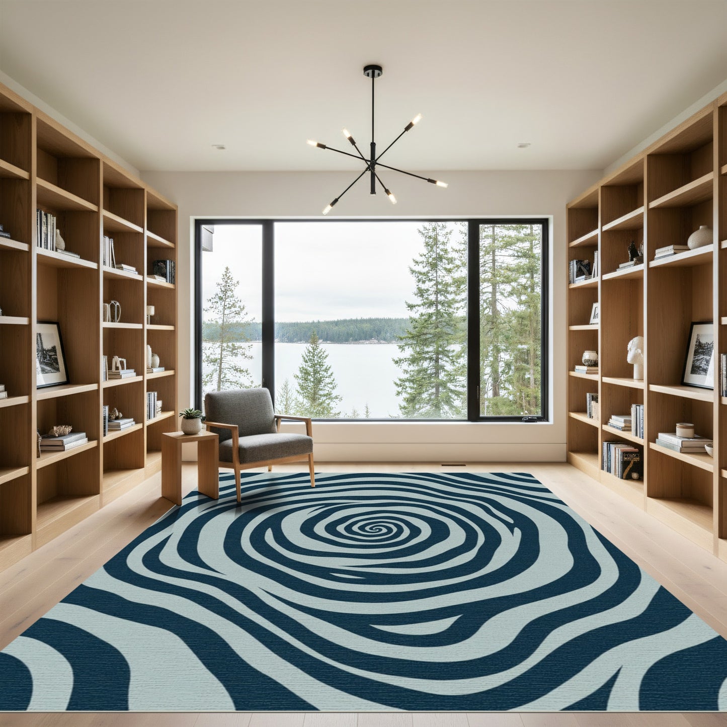 Deep Blue Swirling Organic Waves Rug