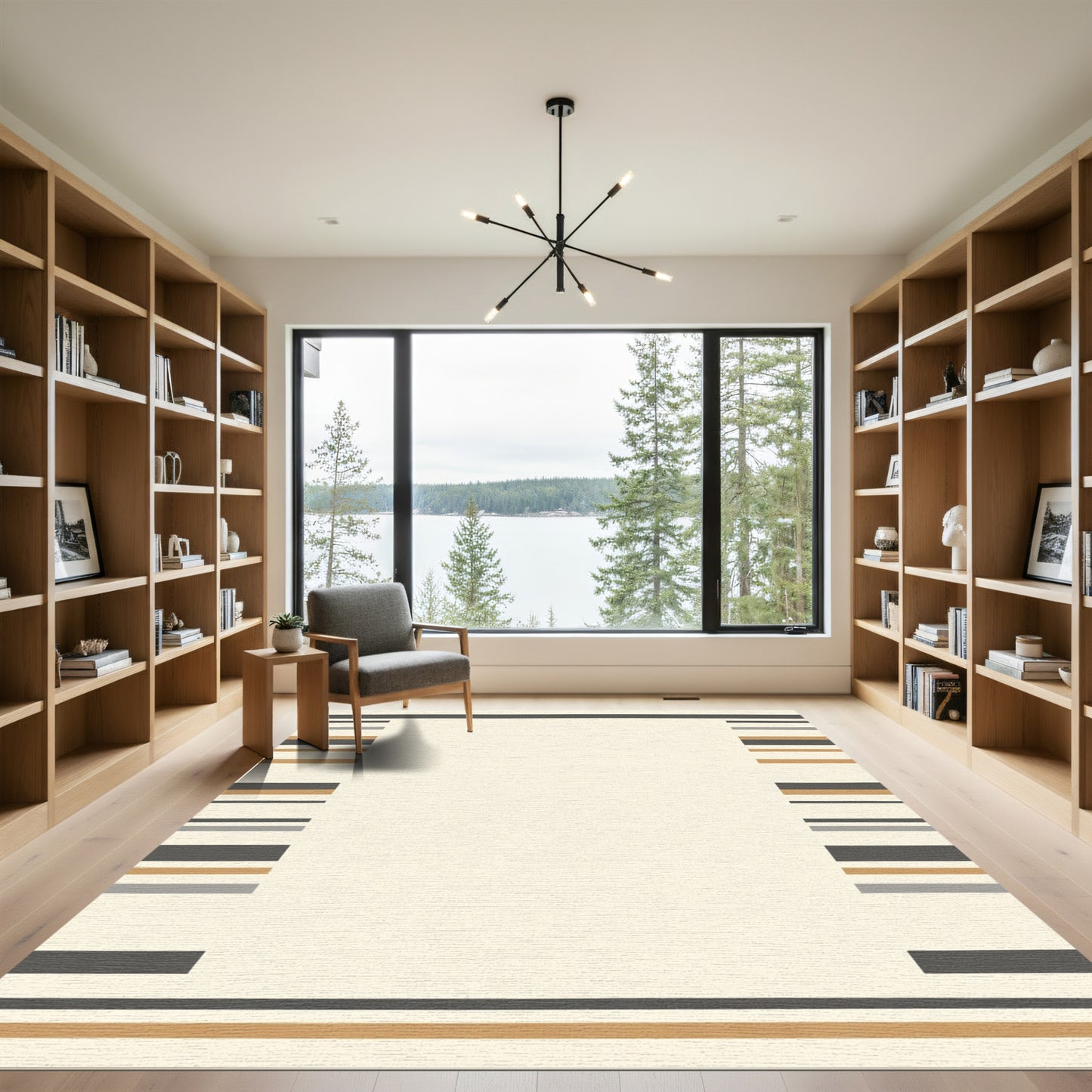 Cream Stripe Border Rug