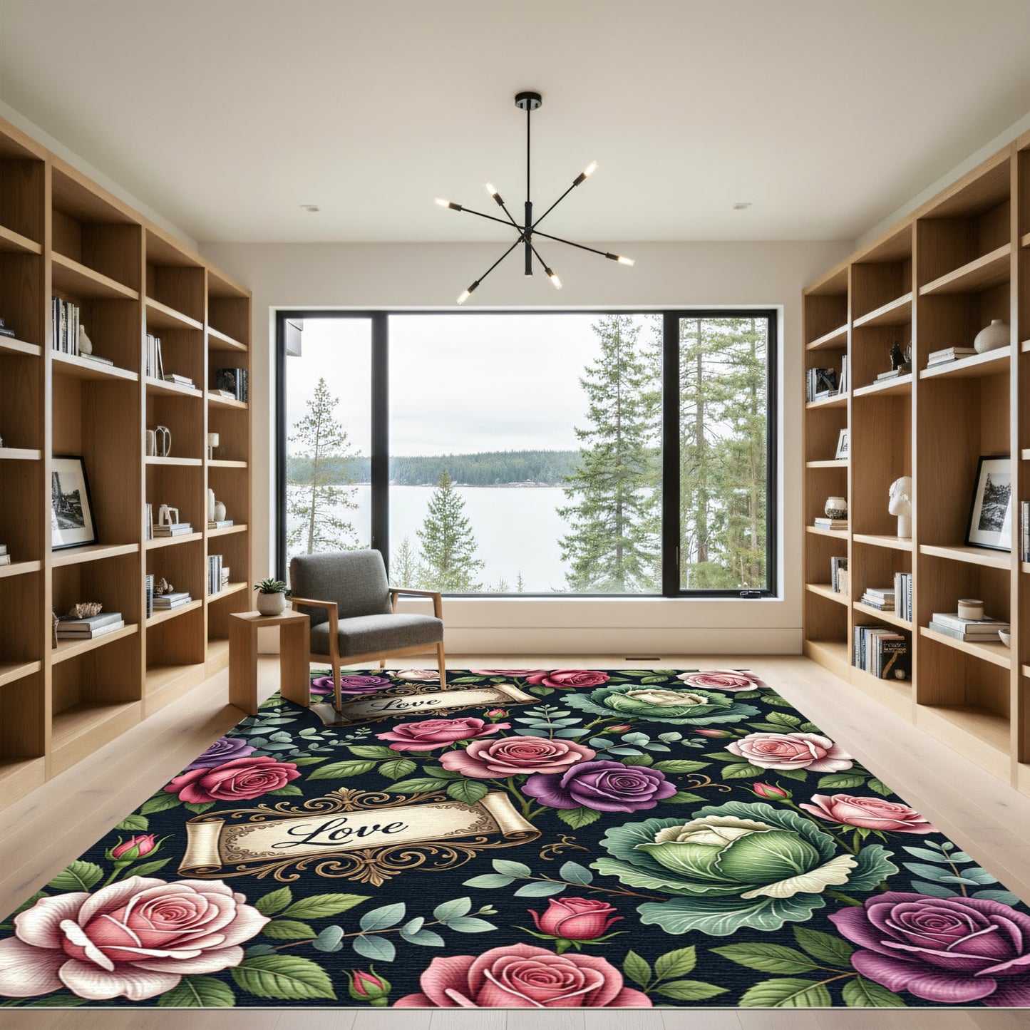 Romantic Rose Garden With Love Scrolls Rug