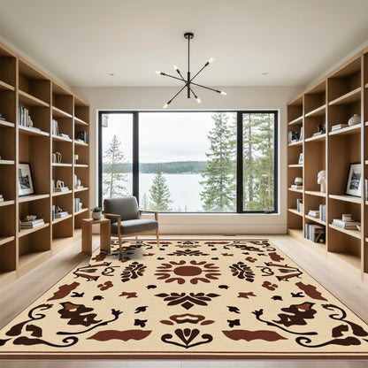 Brown Floral Medallion Symmetry Rug