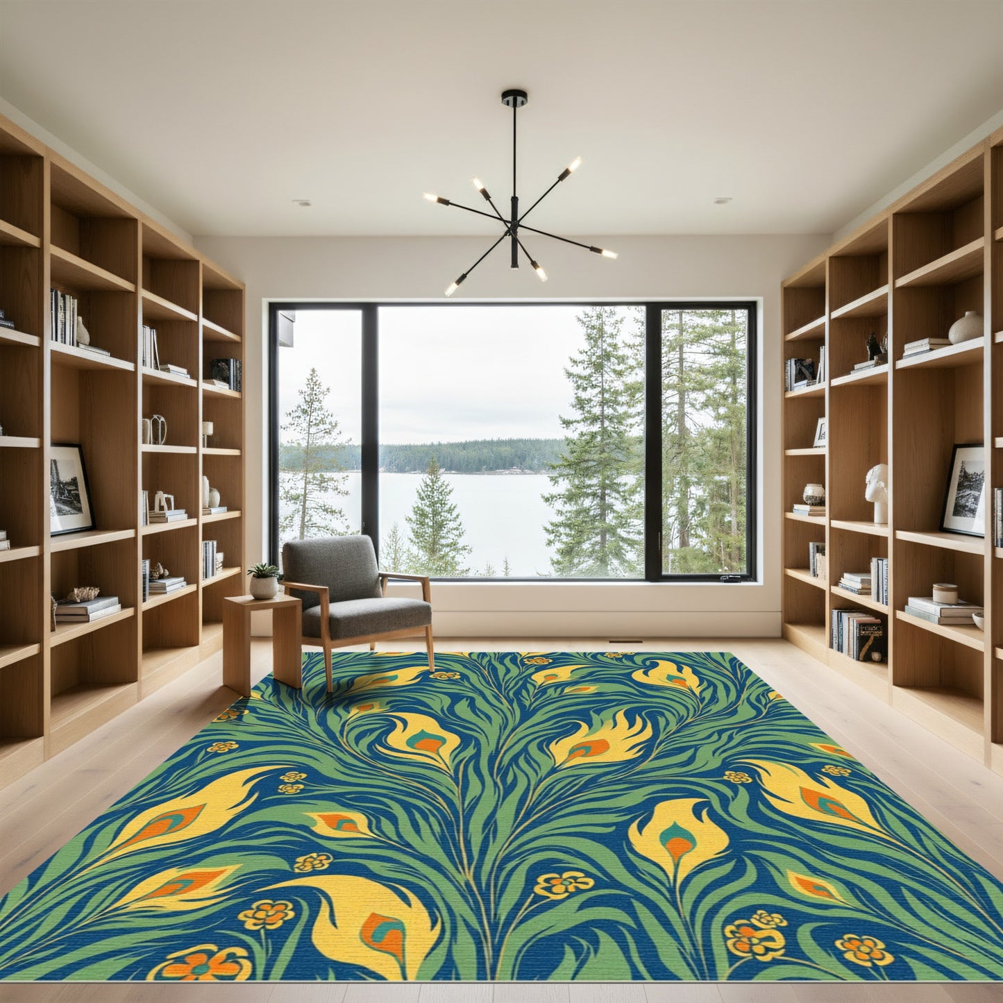 Yellow Peacock Feather Garden Rug