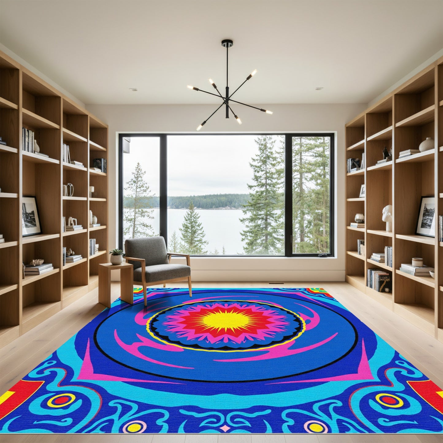 Vibrant Yellow Sunburst Mandala Rug