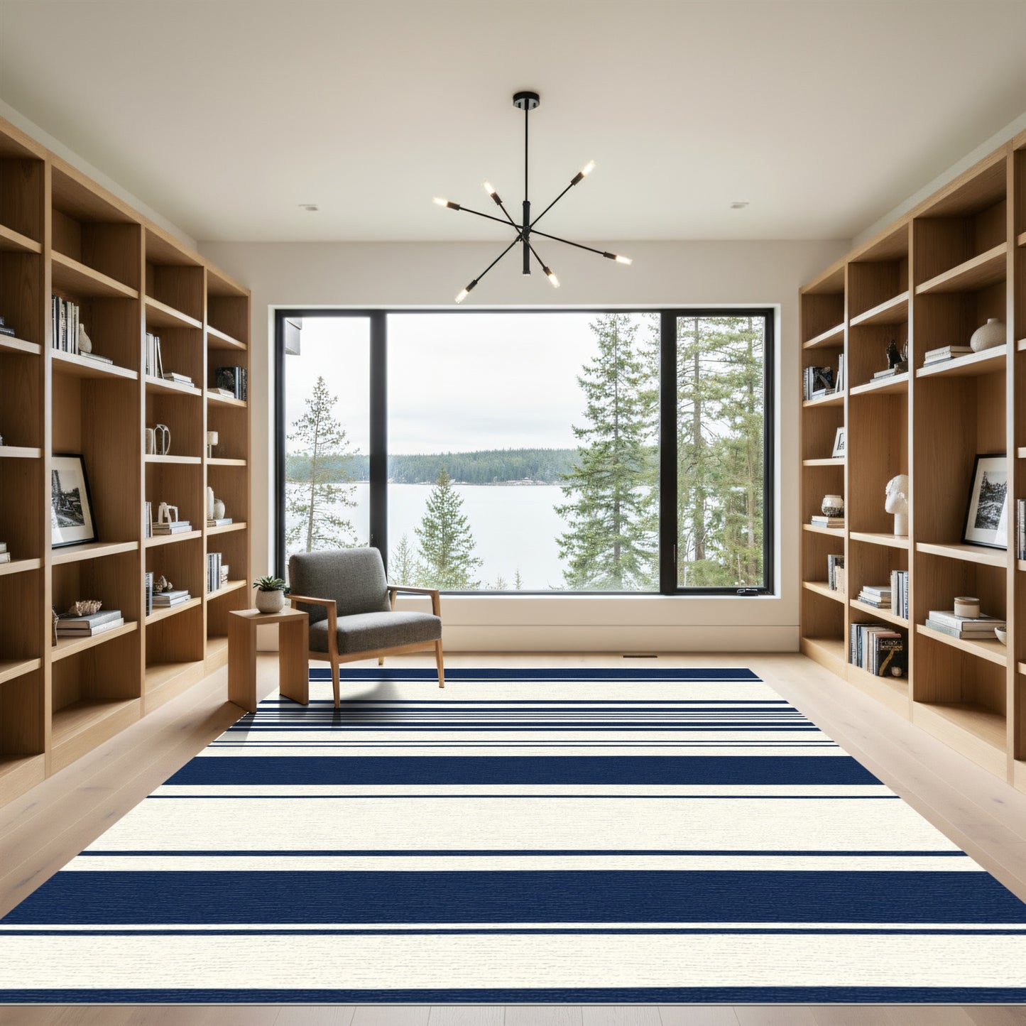 Classic Navy Cream Horizontal Stripe Rug