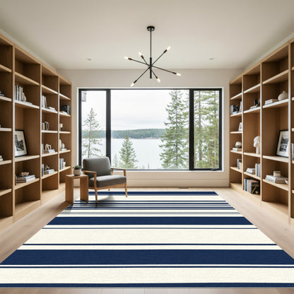 Classic Navy Cream Horizontal Stripe Rug