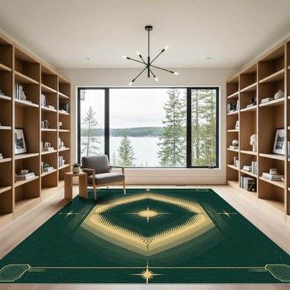 Art Deco Emerald Sunburst Diamond Rug