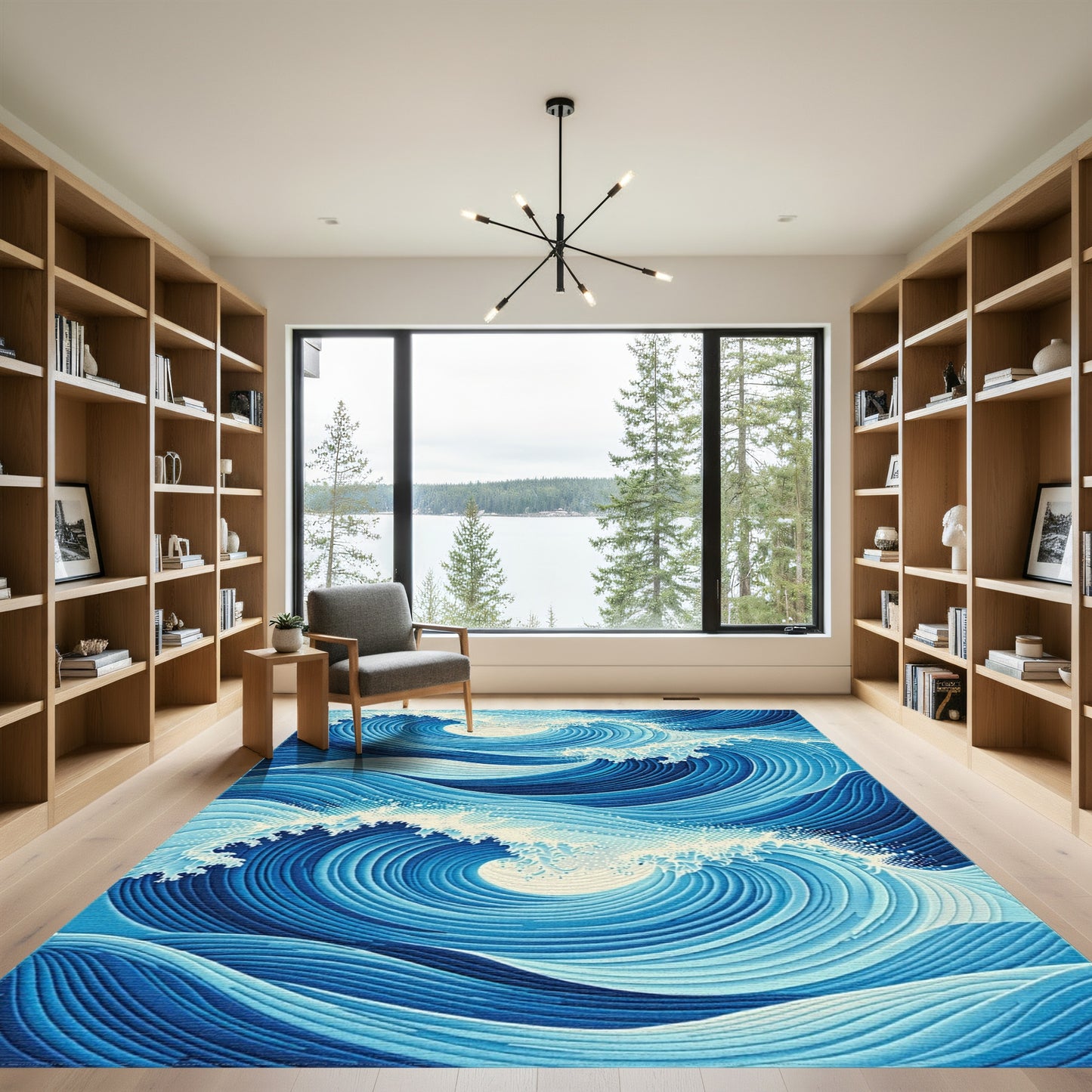 Navy White Crashing Waves Rug
