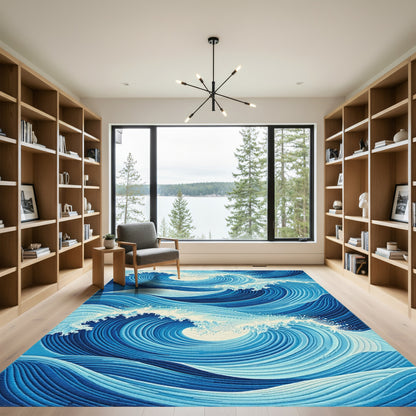 Navy White Crashing Waves Rug