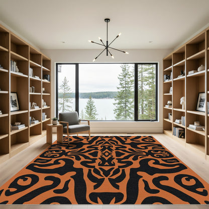 Orange Black Tribal Symmetry Rug
