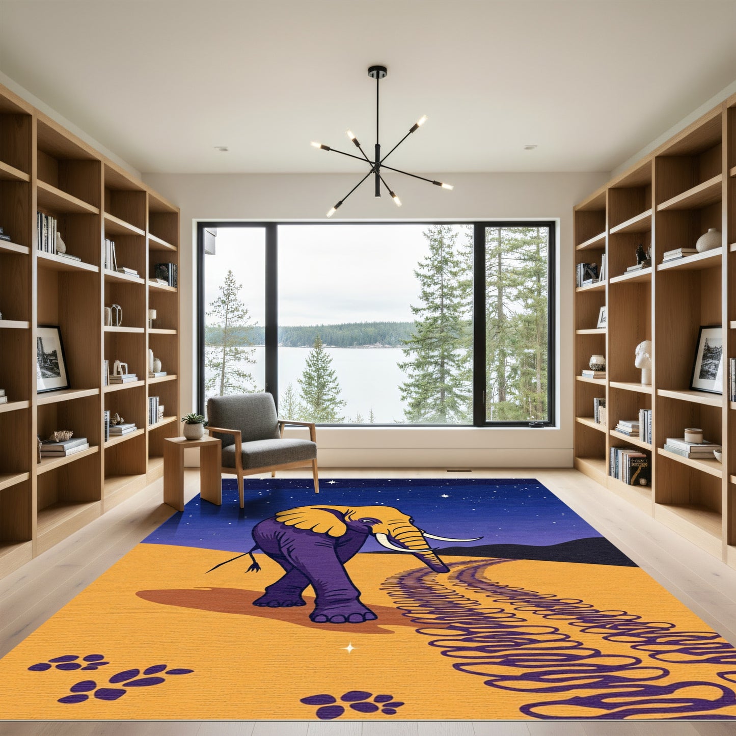 Purple Elephant Under Starry Night Sky Rug