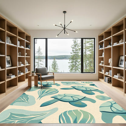 Teal Sea Turtle Watercolor Illustration Rug