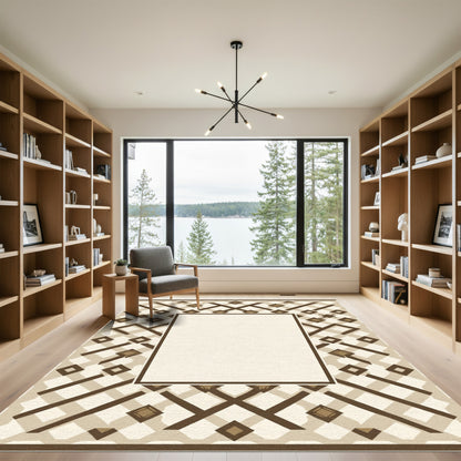Earthy Brown Lattice Diamond Frame Rug
