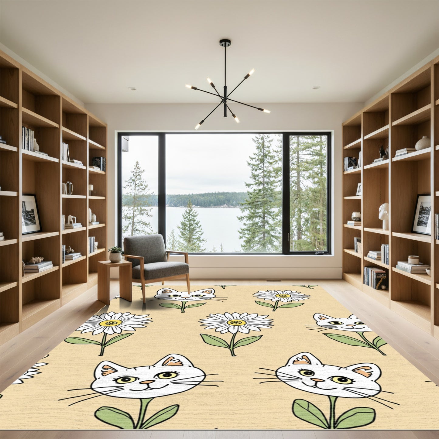 Whimsical yellow-eyed cat daisies Rug