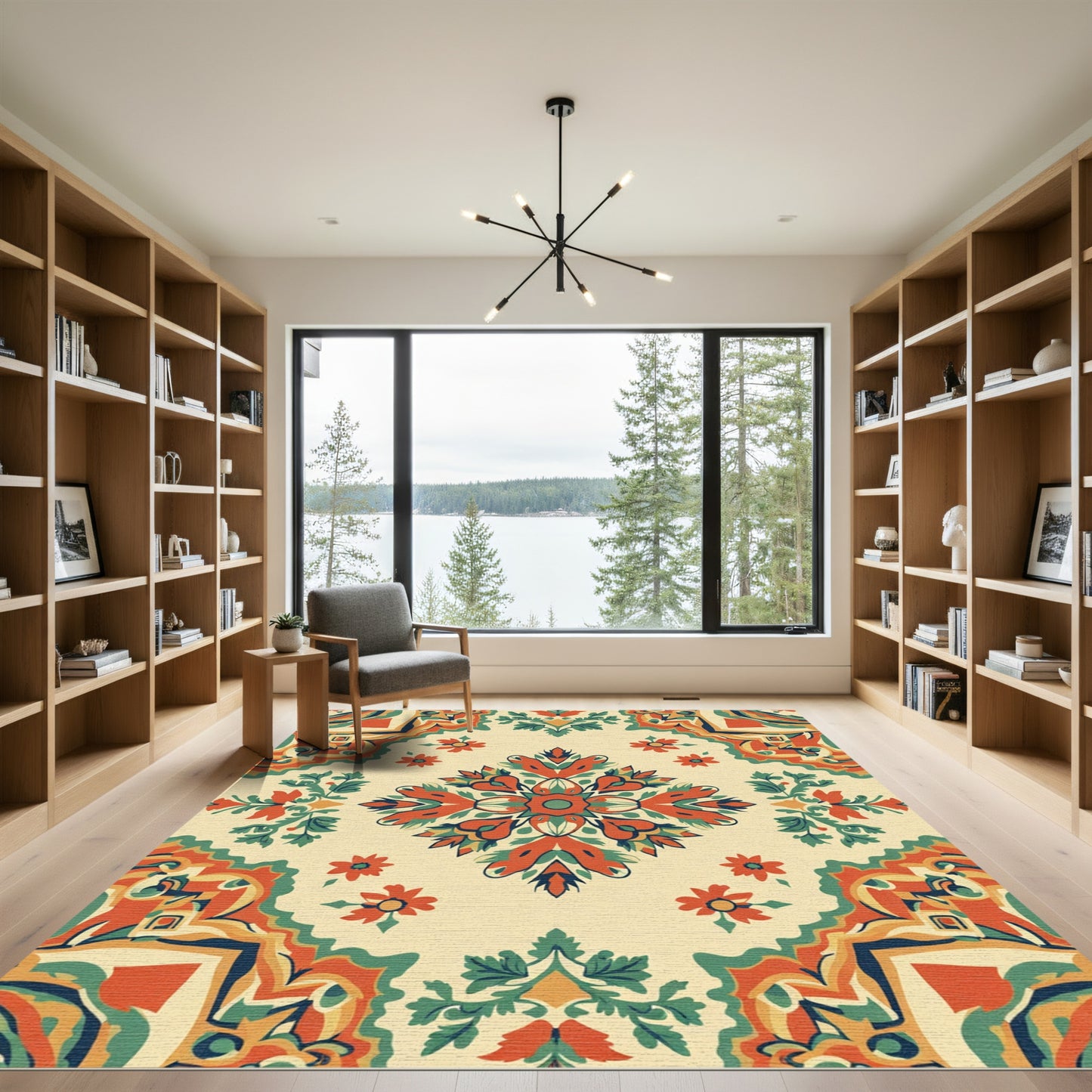 Ornate Orange Floral Medallion Rug