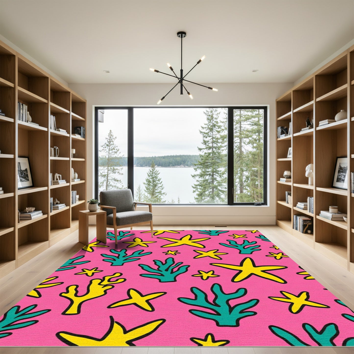 Pink Yellow Coral Starfish Collection Rug