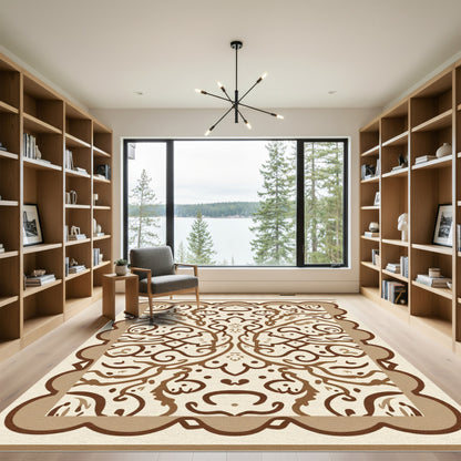 Rich Brown Vintage Floral Layout Rug